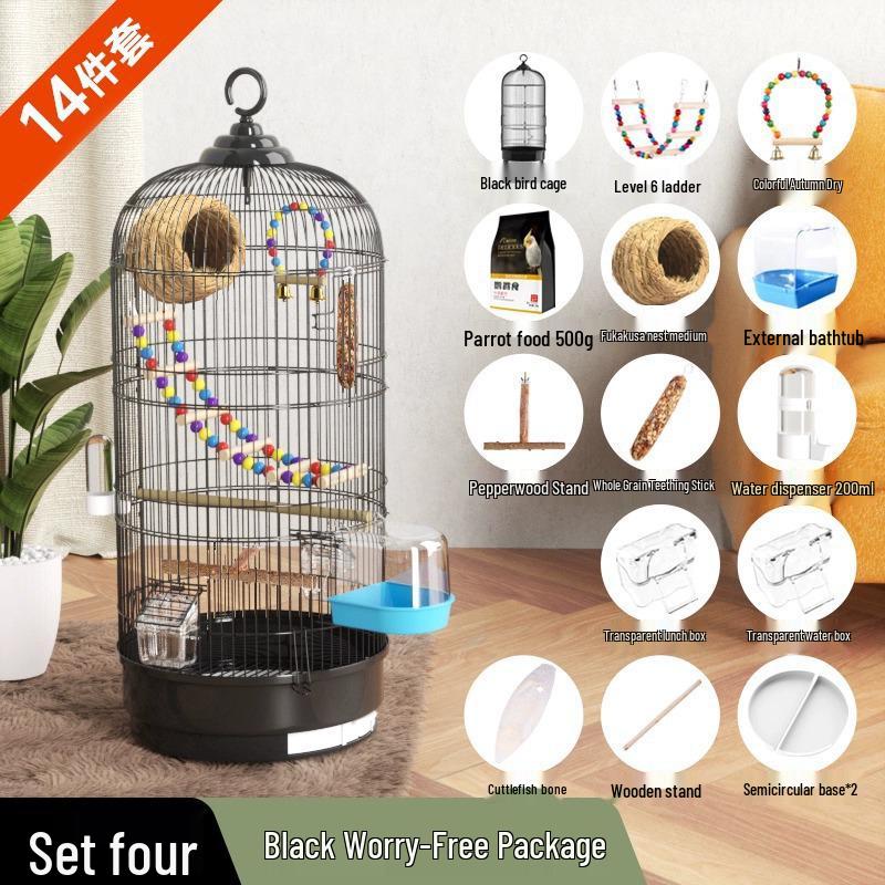 Роскошный круглый металлический набор клеток для попугаев, волнистых попугайчиков, корелл и майны