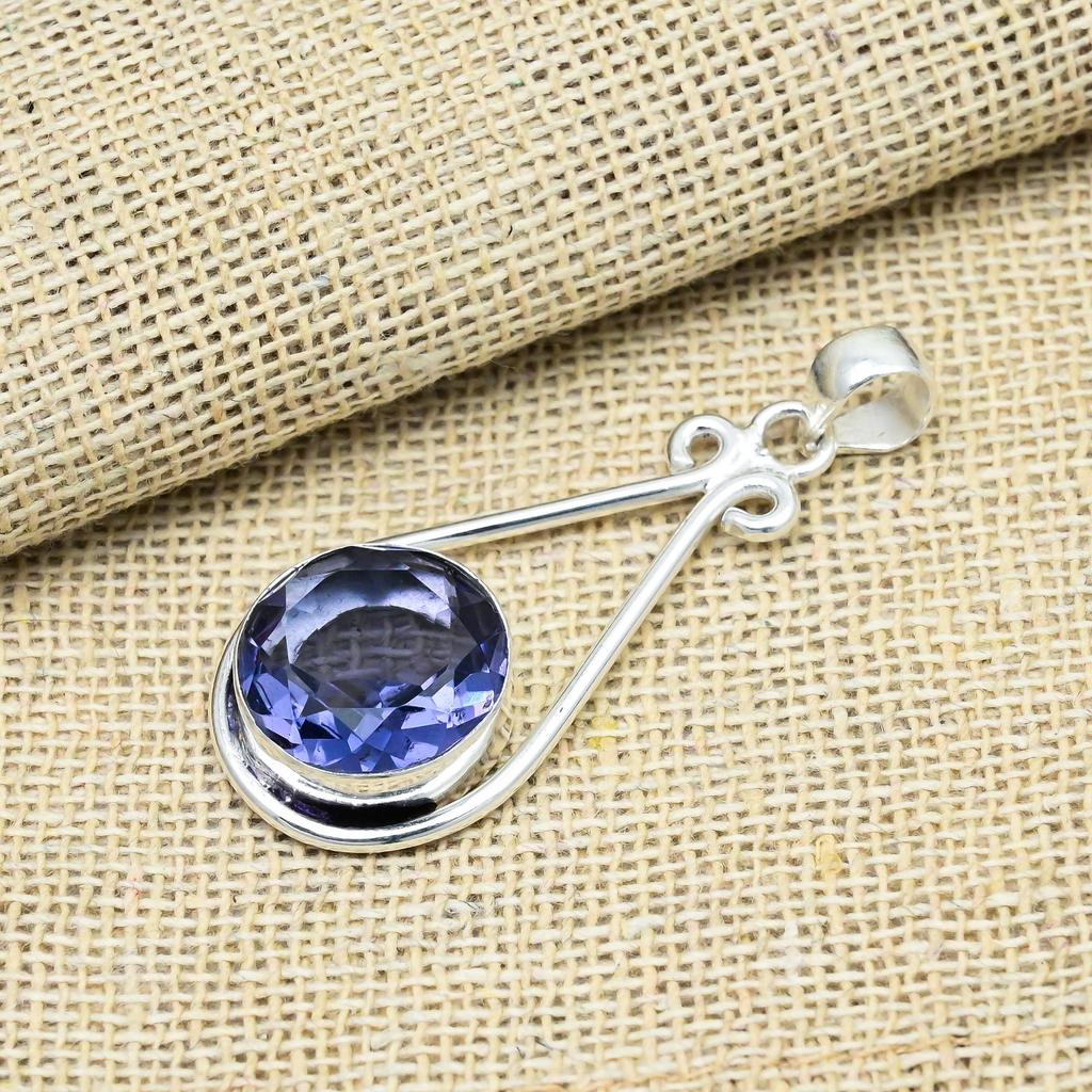 Iolite Gemstone 925 Solid Sterling Silver Handmade Antique Jewelry Gift For Mother Pendant