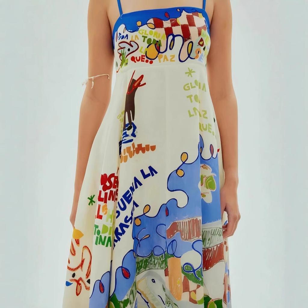 2026 new European and American cross-border  independent station sexy suspender printing graffiti cotton and linen printing pendulum 