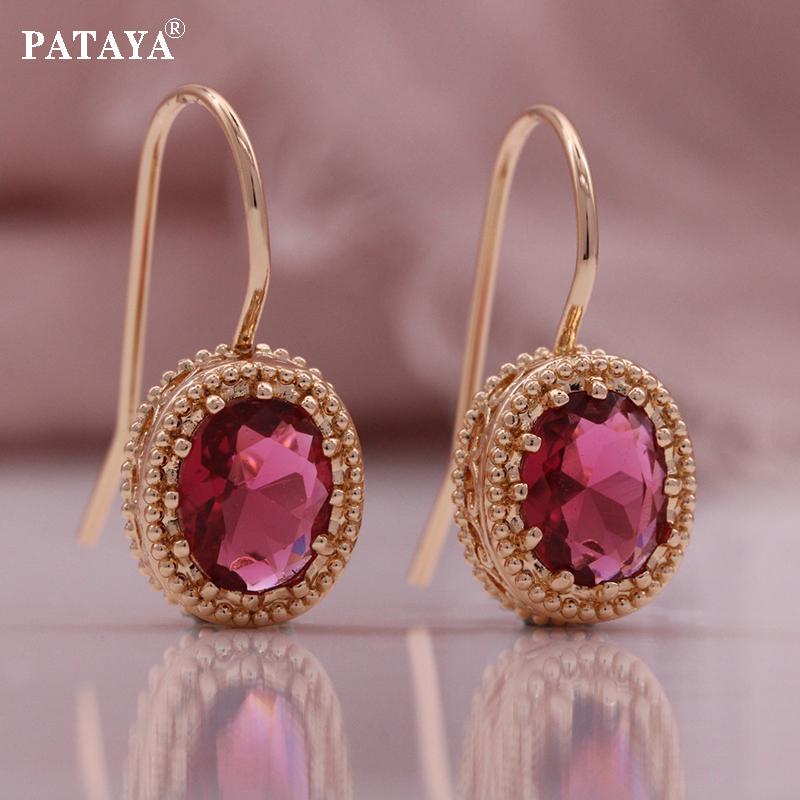 PATAYA 585 розовое золото цвет классический розовый красный искусственный циркон серьги кольцо кулон ожерелье комбинированный комплект