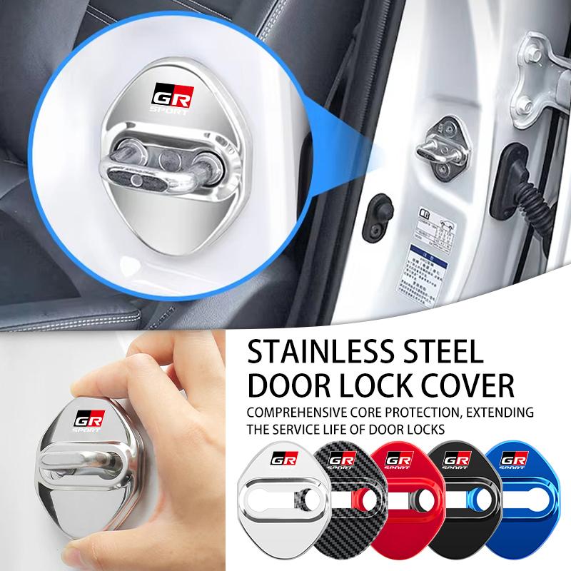 OKBY5 For Toyota 4PCS Car Door Lock Cover Stainless Steel Protection Accessories Camry Highlander C-HR Hilux Vios Rav4 Prius Yaris TRD