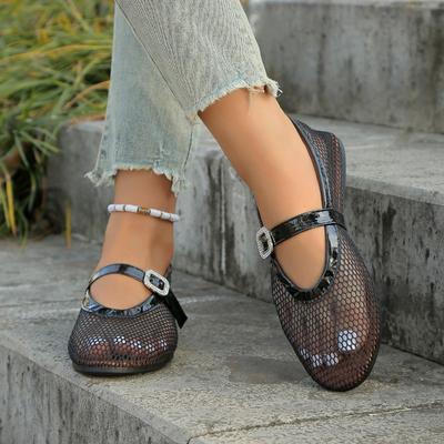 Женские балетки со стразами на ремешке с пряжкой, летняя повседневная обувь слипоны, широкий размер