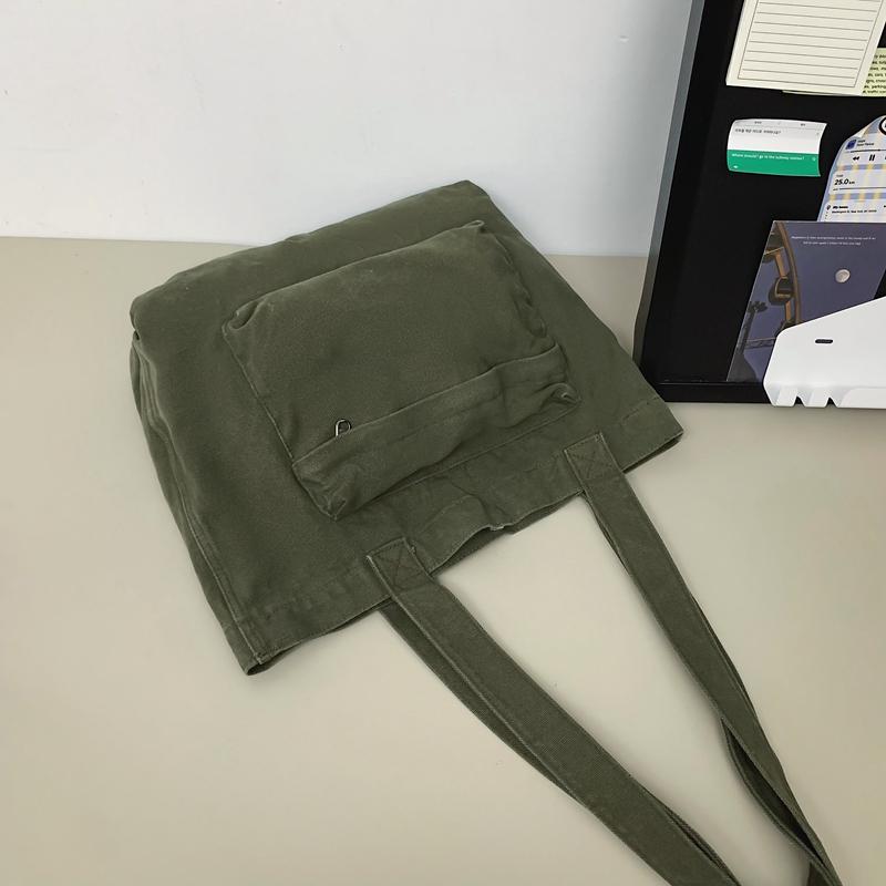 Tote Bag Women's Solid Color Large Capacity Shoulder Bag Student Canvas Underarm Bag