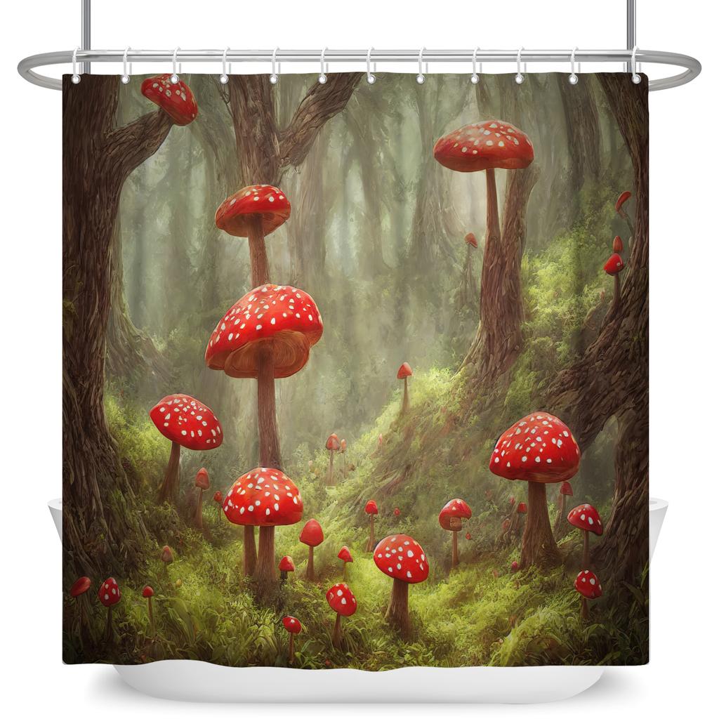Зачарованный лес Занавеска для душа Мультяшная Волшебная сказка Грибная Страна чудес Готическая занавеска для душа Водонепроницаемый декор для ванны с крючками