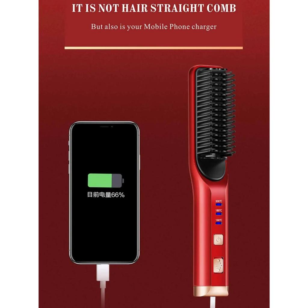 Беспроводной выпрямитель для бороды, расческа для волос, USB-зарядка, беспроводной, антистатический, быстро нагреваемый, выпрямление волос, инструменты для укладки
