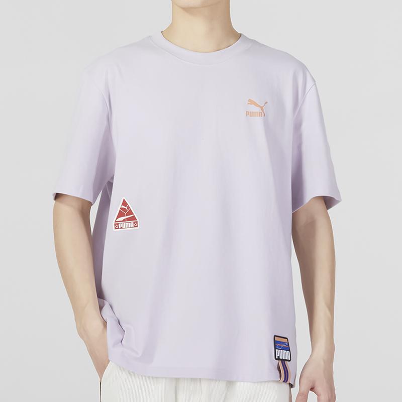 Puma Loose-Fit Crew Neck T-Shirt Unisex Tops Light-Purple 677382-17