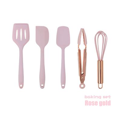 Набор из 5 предметов, силиконовая кухонная утварь с ручкой из розового золота, мини-скребок для выпечки, венчик, зажим для еды, детский дополнительный розовый набор инструментов для еды