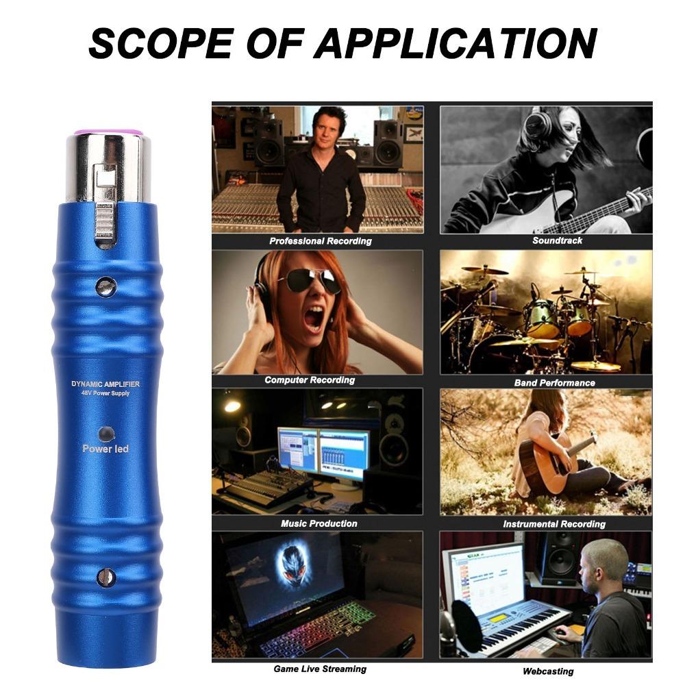 Noise Cancellation XLR Mic Preamp 48V Sound Booster Handheld Microphone Amplifier for Stage