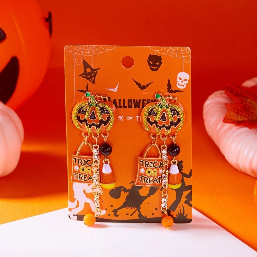 Long Tassel Design Drop Earrings Dripping Oil Effect Pumpkin Earrings Halloween Earrings For Women