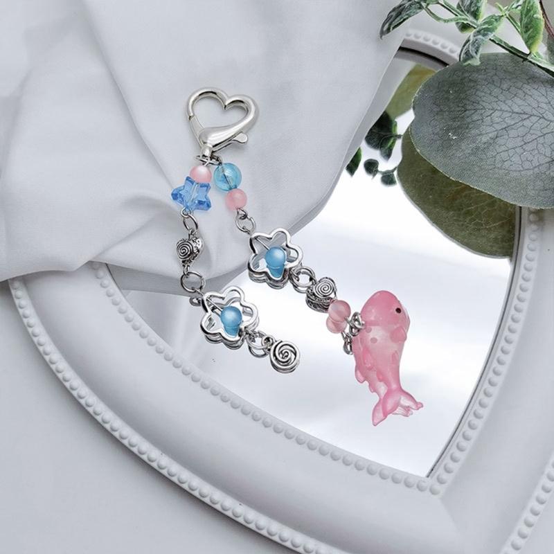 Sweet Cool Keychain Backpack Pendant for Women Star Whale Crystal Beaded Keyring Valentines Day Gift Bag Car Ornament