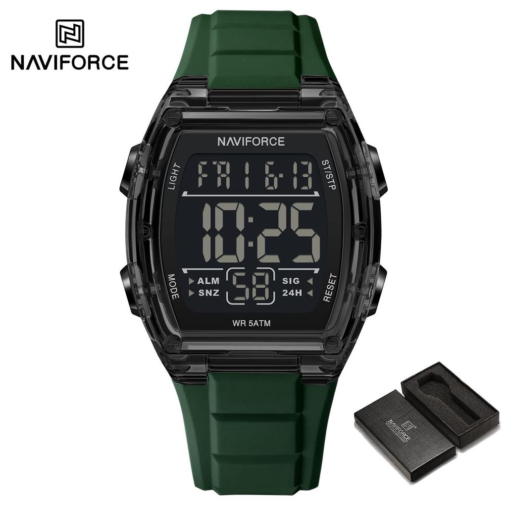 Naviforce Original Outdoor Men Boys LCD Digital Watch Calendar Chronograph Waterproof Night Pattern Silicone Strap Casual Fashion Watch NF6106