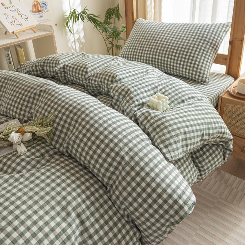 Хлопок Стиранный Хлопок Односпальное Постельное Белье Пододеяльник Студенческое Общежитие Чистый Хлопок Постельное Белье Комплект из Четырех Предметов Простыня Пододеяльник Простой Комплект из Трех Предметов