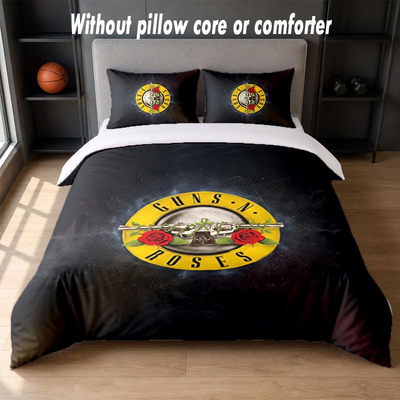 Guns N’ Roses Design Bed Bedding Set 1 Duvet Cover + 2 Pillowcases Soft Breathable Household Bed Linens