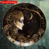 2d Flat 20*20cm, Round Wooden Wall Decorative, Moon Goddess Sign, Entrance Decor Gift, Moon Pendant Room Balcony Window, for Cafe, Club, Home, Room.