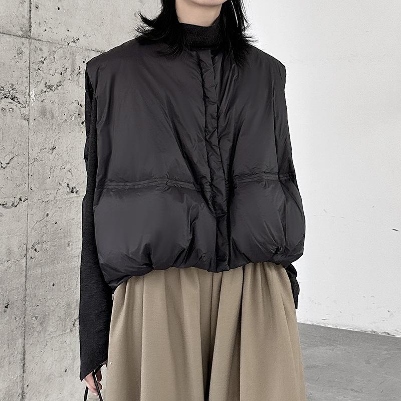 Johnature Winter Cropped Casual Simple Sleeveless Bread Suit Loose Warm Coats