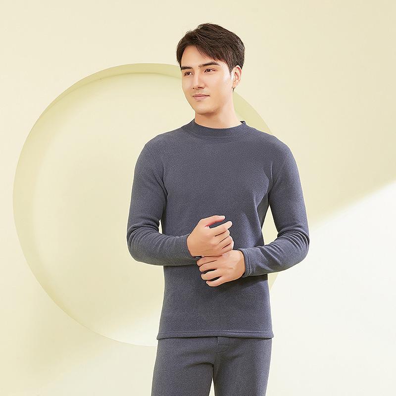 Мужской бесшовный костюм Cationic Plus Velvet из толстого теплого бархата: Топ с высоким воротником и осенние брюки из овчины