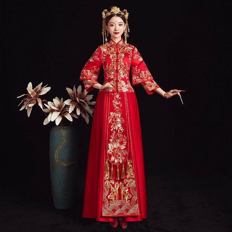 2025 Show He Bridal Gown: New Style Chinese Wedding Dress, Embroidered Maternity Gown, Toast Dress