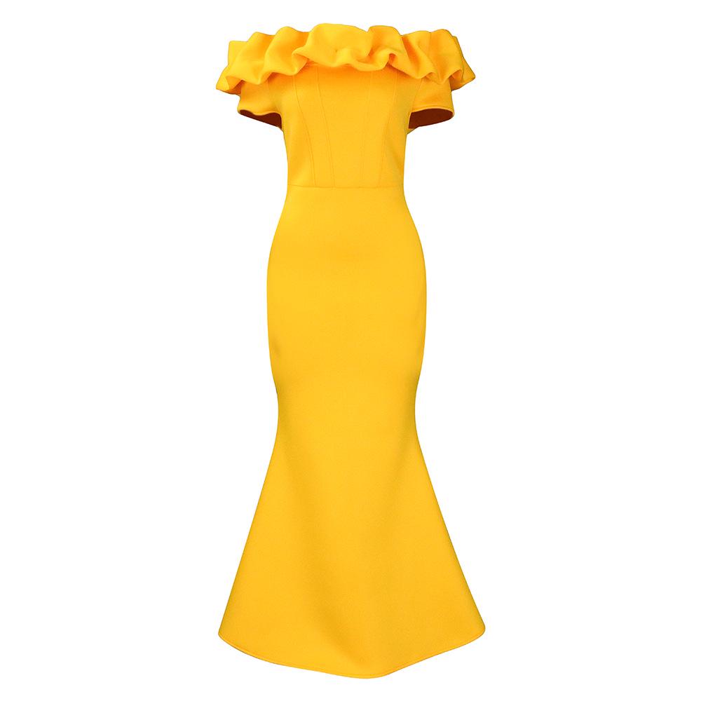 Женское вечернее платье на одно плечо в европейском и американском стиле с вырезом «рыбий хвост» — однотонная летняя длинная юбка