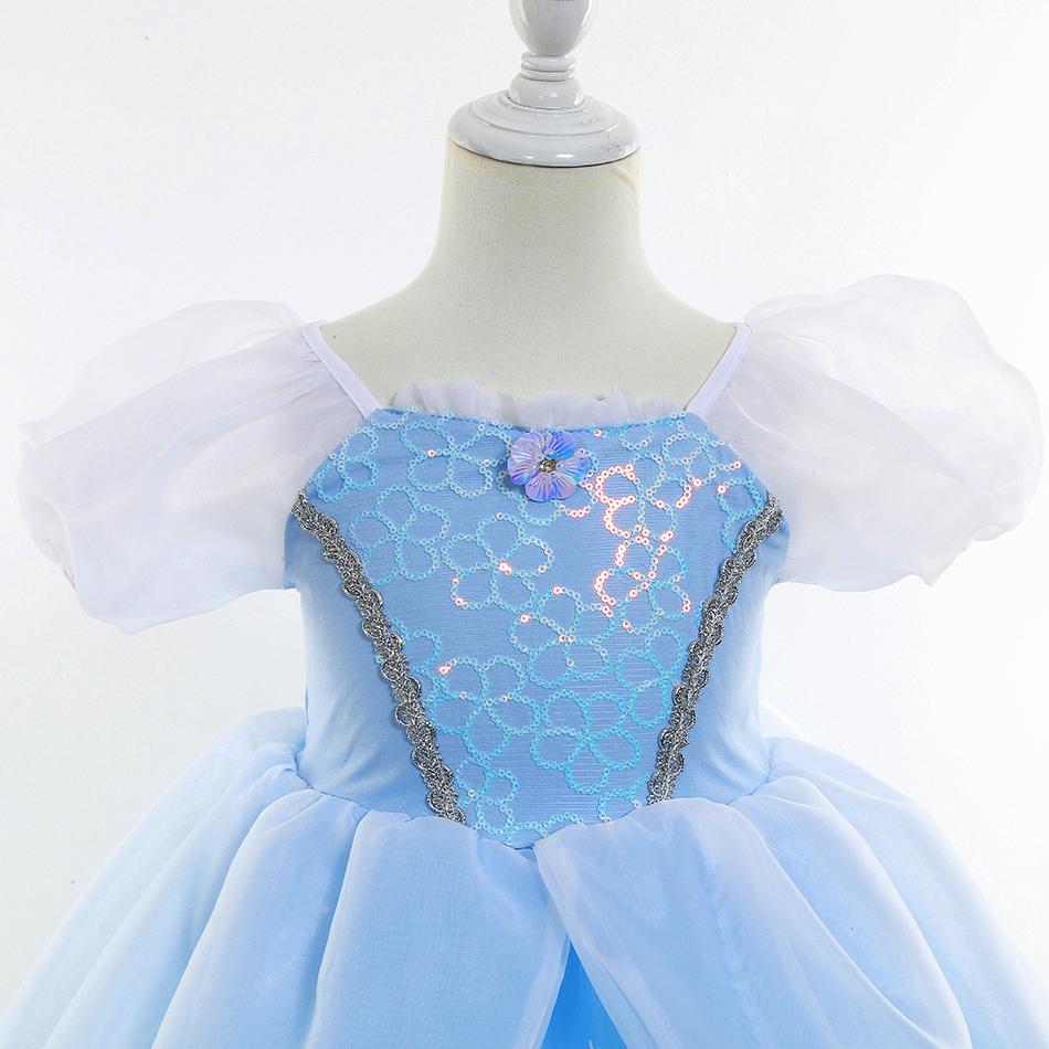 Cinderella Blue Princess Dress Girls Cosplay Theme Party Prom Gown Kids Birthday Gift Halloween Carnival Print Charm Clothing