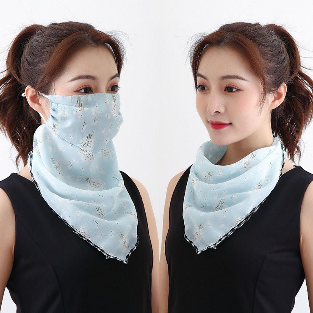 Thin Sleeves Sunscreen Face Mask Chiffon Half Face Cover Scarf Mask Sleeves Set Women's