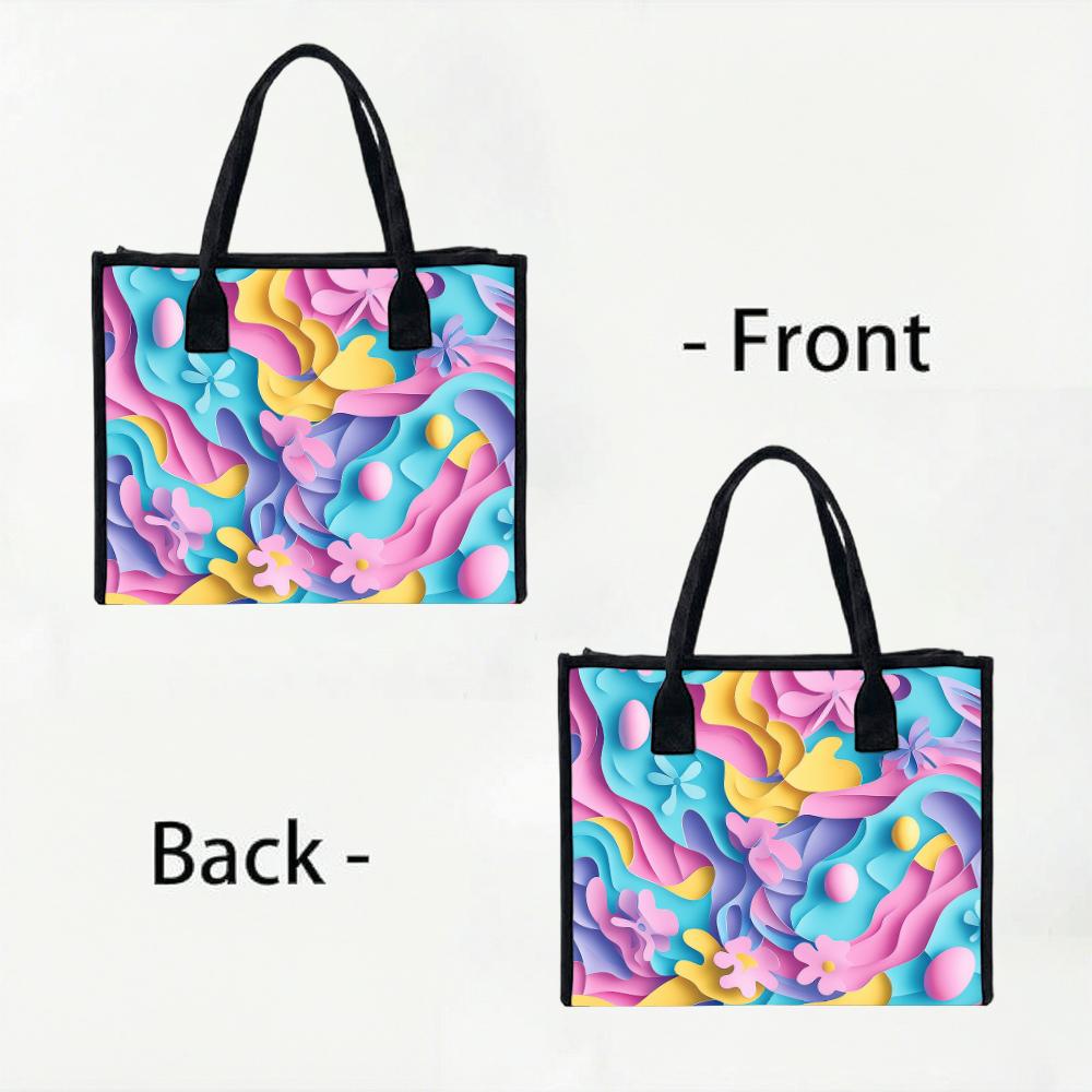 Colorful Floral Pattern Tote Bag Fashion Casual Large Capacity Daily Handbag for Women Shopping Travel Use