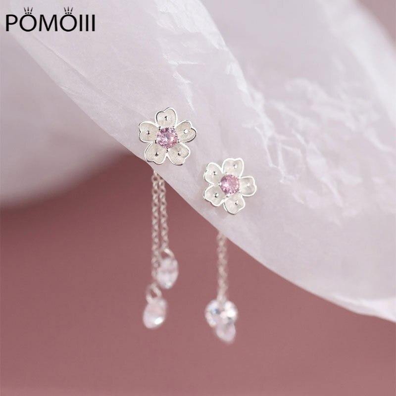 Серьги с цветущей вишней из серебра 925 пробы и циркония, пара серег с цветком феи, женские длинные кисточки, маленькие свежие украшения