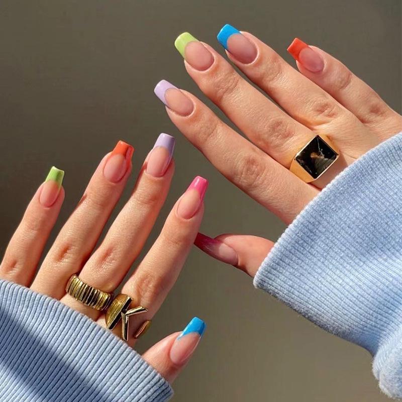 Wearable French Nail Tips: Five Color Finished Manicure Stickers Set