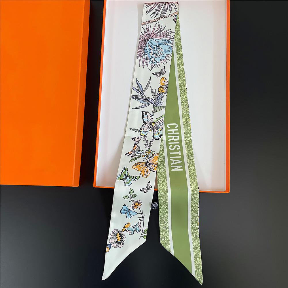 2024 Butterfly Print Silk Scarf: French Retro-Style Ribbon for Hair or Bag