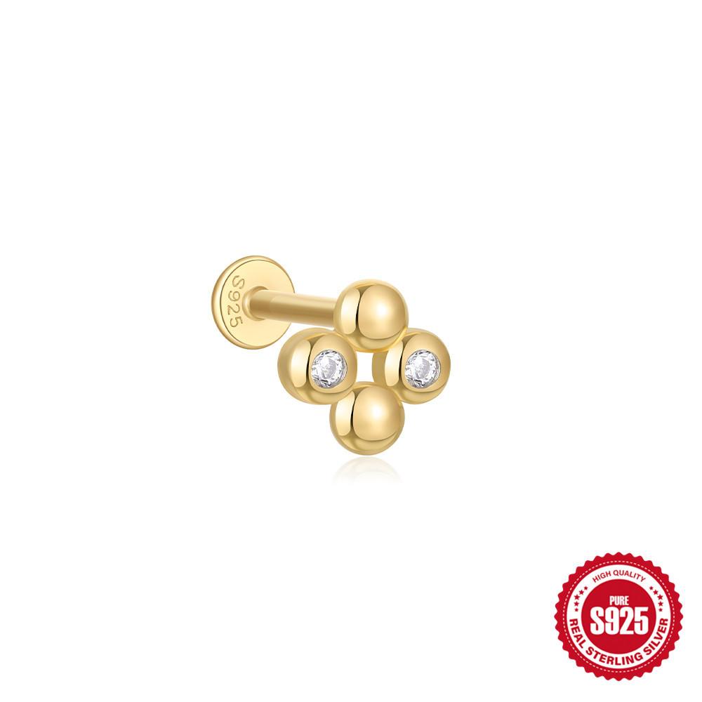 Серьги для пирсинга хряща из стерлингового серебра S925 с геометрическим кулоном в форме восьмиугольного сердца и перфорированным цирконием Серьги с внутренней резьбой