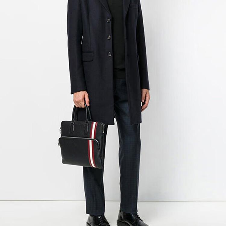 Bally Кожаный портфель с карманом на молнии в полоску Мужские сумки Черный 6218262