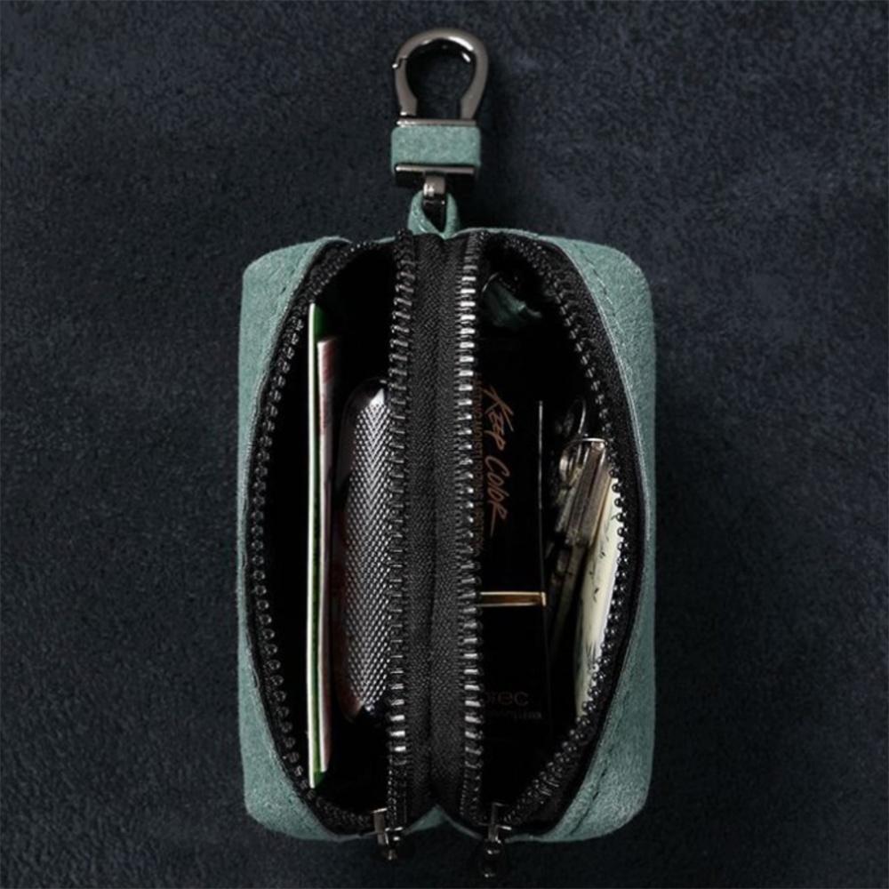 Портативный брелок для ключей для мужчин и женщин, вместительный чехол для ключей с двойной молнией, замшевый кожаный чехол для ключей, кошелек унисекс для монет