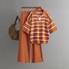 GMXIA Contrasting Color Striped Fashion Set Summer Casual Loose Knitted Wide-leg Pants Two-piece Set