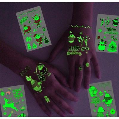 Рождественские светящиеся в темноте наклейки татуировки наклейки хной набор из 9 штук