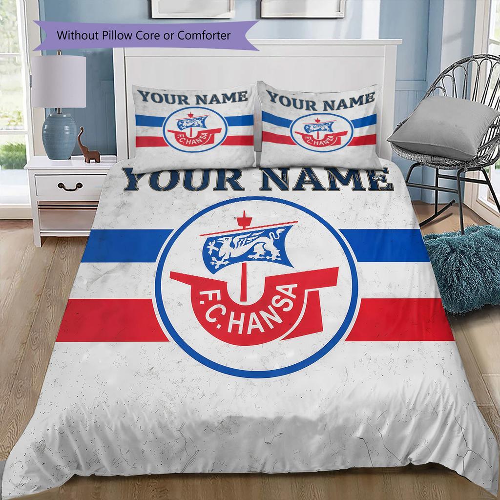 Custom Name FC Hansa Rostock Bedding,Quilt Set Quilt Cover Pillowcase Home Birthday Gift(1 * duvet cover + 2 * pillowcase, without core) -HE63