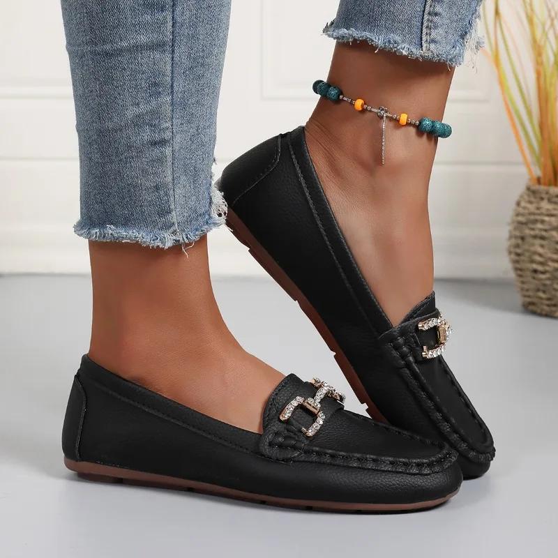 Модная женская обувь 2025 Бренд Неглубокие женские балетки Модная металлическая отделка Новая повседневная обувь больших размеров Легкая удобная обувь на плоской подошве Низкий каблук