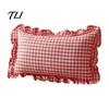 Solid Color Throw Pillows Ruffle Pillow Cover, Cotton Plaid Case with Frill Edge, 18x18 Comfortable Slips Inch 20x12 Decorative Cover for Farmhouse