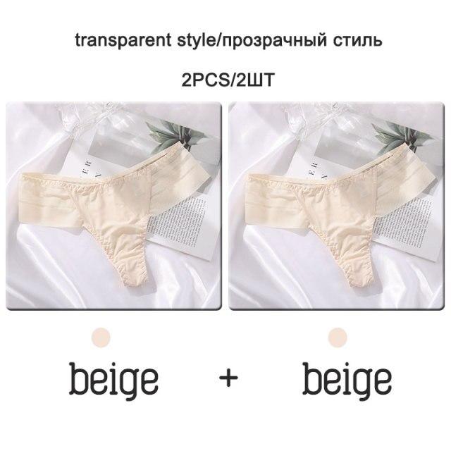 FINETOO 2Pcs/set Sexy Thongs Women Low Waist G-string Panties Fashion Hollow Out Seamless Underwear Perspective Underpants