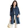 Women's Mid-Length Denim Trench Coat - 2025 Spring/Autumn Casual Korean Style, Slim-Fit, Loose Shirt Top
