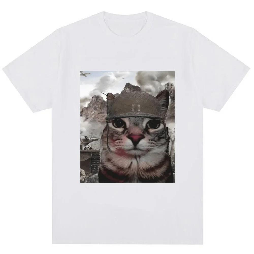 Thousand Yard Stare Cat Funny I Survived Meme Tshirt Humor Style Vintage T Shirt Unisex Women Oversized Casual Streetwear Daily