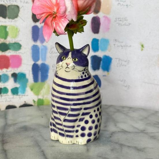 Dotted Cat Flower Vase Desktop Decoration Resin Cartoon Kitten Floral Plants Vase Indoor Real Dried Flower Holder Floral Arrangement Container