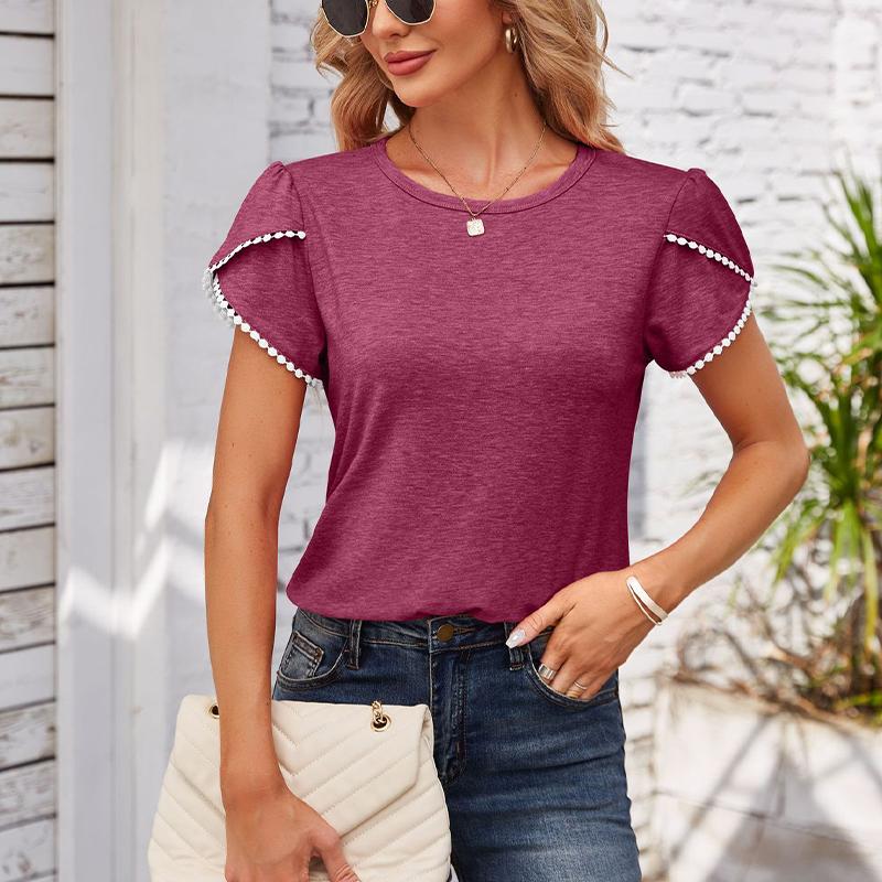 Women's Blouse with Short Sleeve Round Neck Loose Casual T-shirt