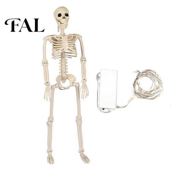 Cemetery Themed Landscaping 36 Inches LED Light Up Halloween Skeleton, 3FT Life Size Full Body Skeleton with Lights Posable Plastic Human Bones