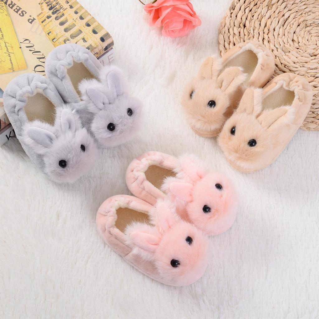 Детские теплые нескользящие хлопковые тапочки с рисунком кролика Fluffys, детские тапочки