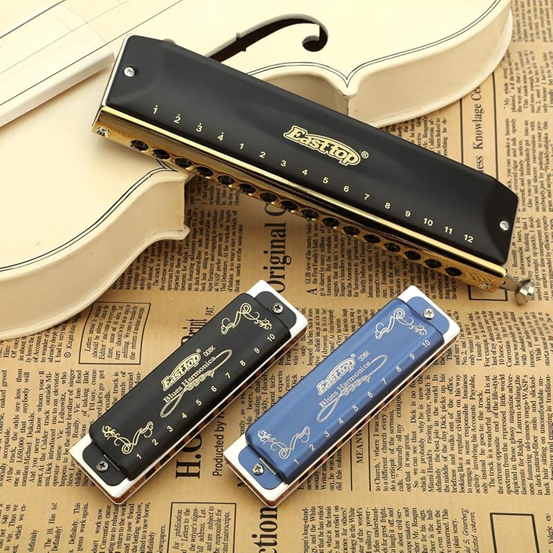 East Top Harmonica Blues Harmonica 10 Hole Harmonica F# Key 10 Holes 20 Tones Brass Cover Canvas Case Clean Cloth Beginner Expert Study For Practice