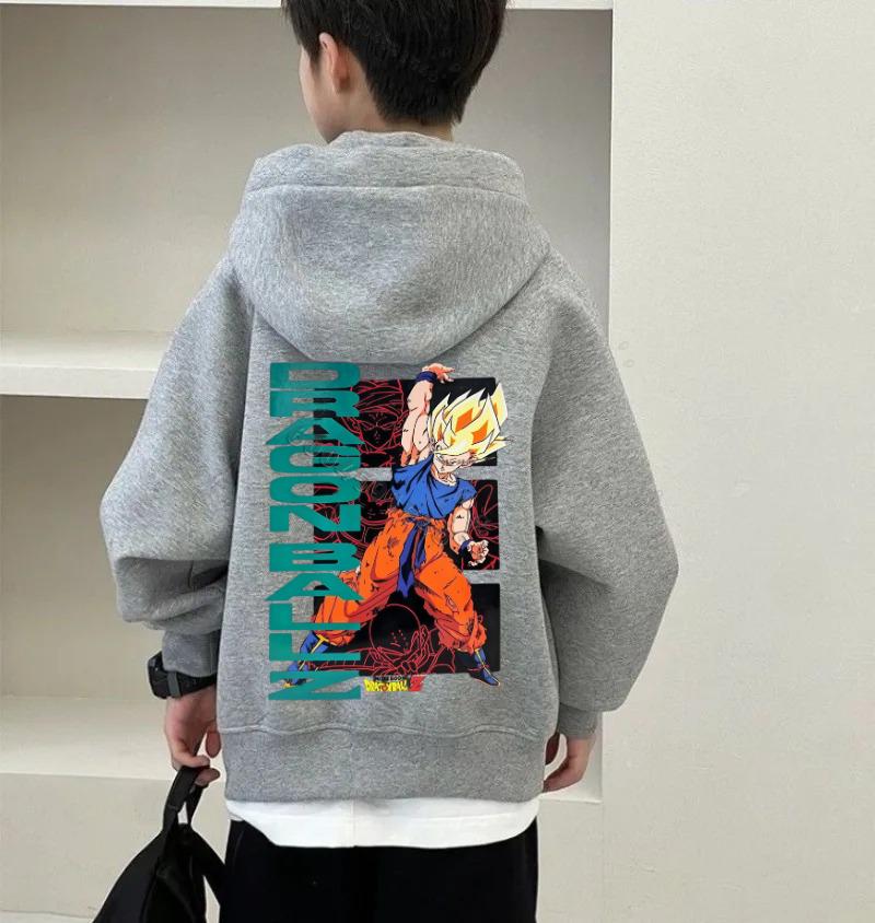 Dragon Ball Retro Autumn/Winter Children's Comfortable Hooded Sweatshirt - Cool Goku Anime Big-Size Warm Pullover Sweatshirt