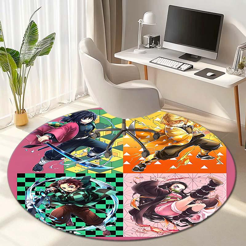 Classic Japanese-style cartoon Demon Slayer round rug, home soft decorative anti-slip yoga mat and chair mat, outdoor floor mat carpet K12