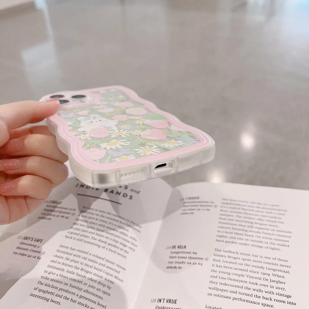 Волнистый чехол с милым цветком и мультяшным рисунком для iPhone 14 13 12 11 Pro Max XR XS X 7 8 Plus SE 2022, мягкий силиконовый чехол-бампер с веревкой