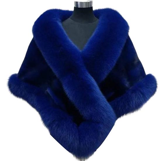 Thickened Warm Mink Fox Fluffy Cape Coat Solid Color Women Winter Faux Fur Shawl