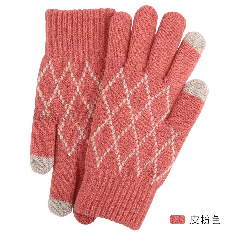 Теплые шерстяные перчатки с сенсорным экраном Зимние женские жаккардовые флисовые утолщенные пальчиковые вязаные перчатки лоток