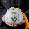 Китайский бамбуковый узор в виде листьев, керамика, контейнер для чая, Tieguanyin, контейнеры для путешествий, портативная коробка для чая, герметичная банка, органайзер для кофейных специй